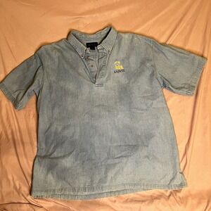 Vintage Denim 3/4 Button Up Size XL Saints Logo Embroidered NFL New Orleans